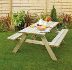 Oblong Wooden Picnic Table With Seats